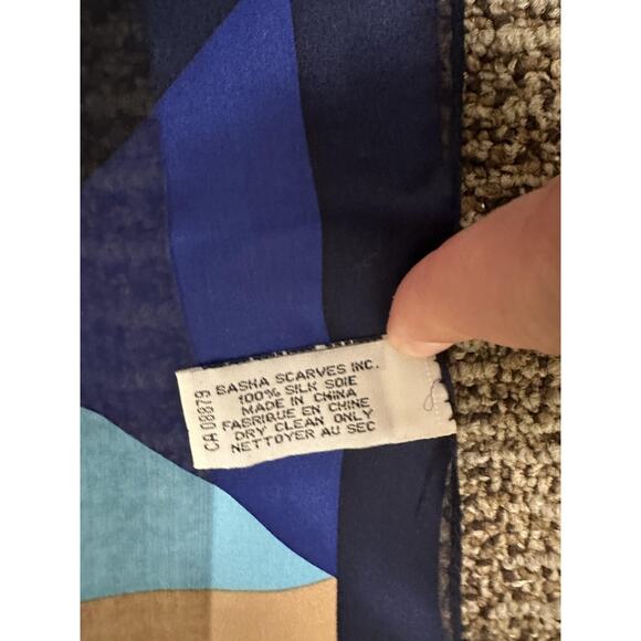 Bill Blass Silk Scarf Womens One Size Blue Geometric Oblong Long Rectangle - Picture 7 of 7